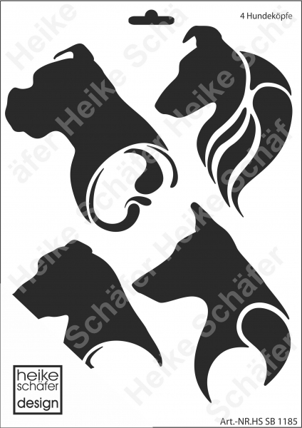 Schablone-Stencil A4 042-1185 Hundeköpfe